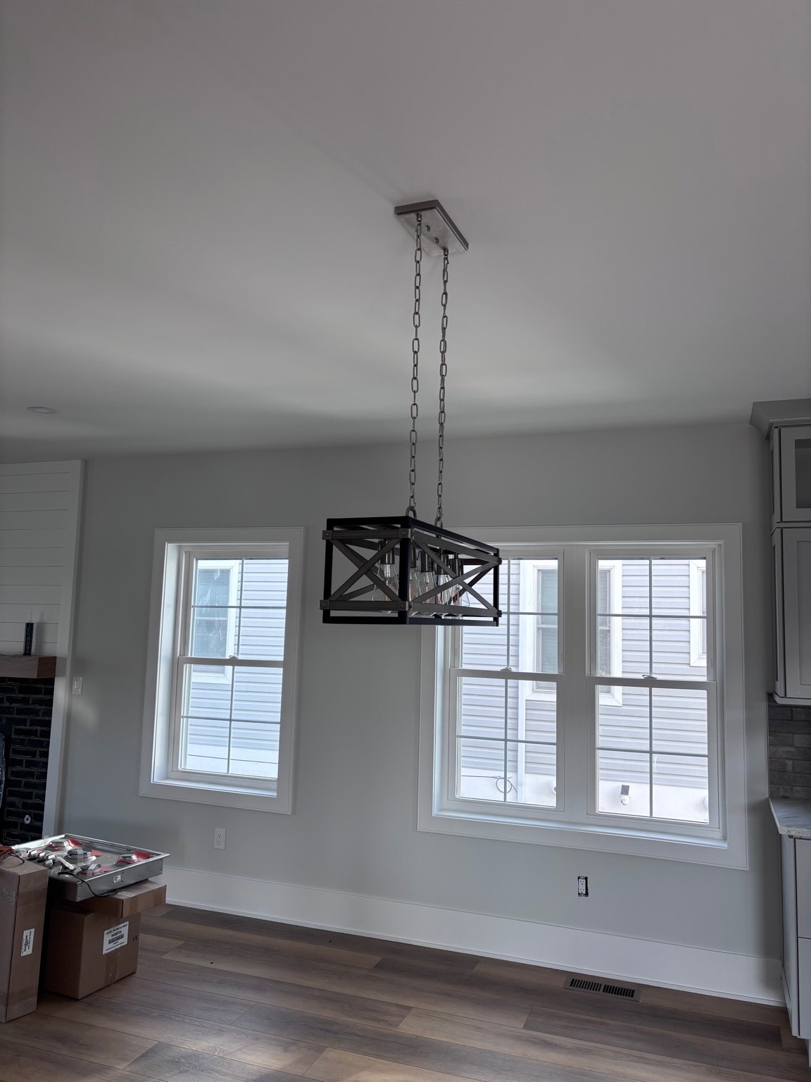 Decorative chandelier installed in a finished residential interior