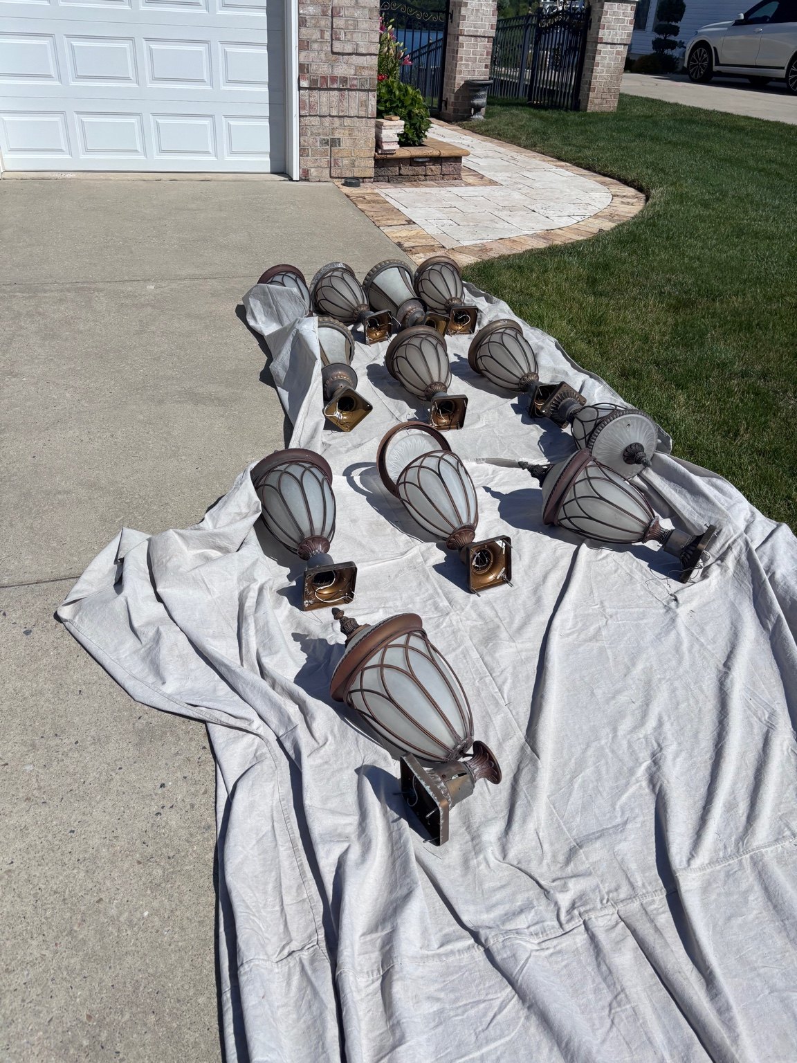 Existing decorative exterior fixtures prepared for replacement